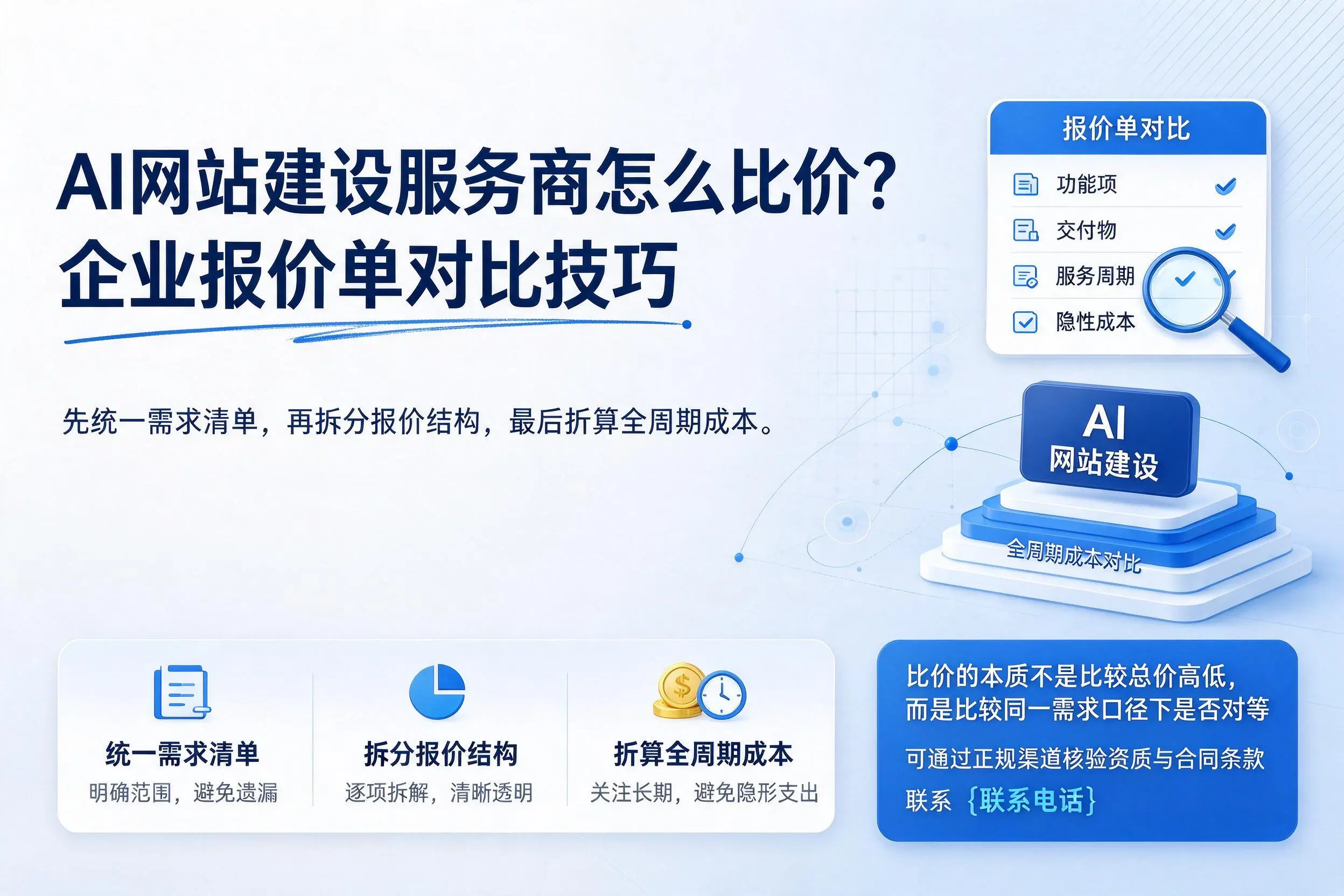 AI网站建设服务商怎么比价？江门企业报价单对比技巧