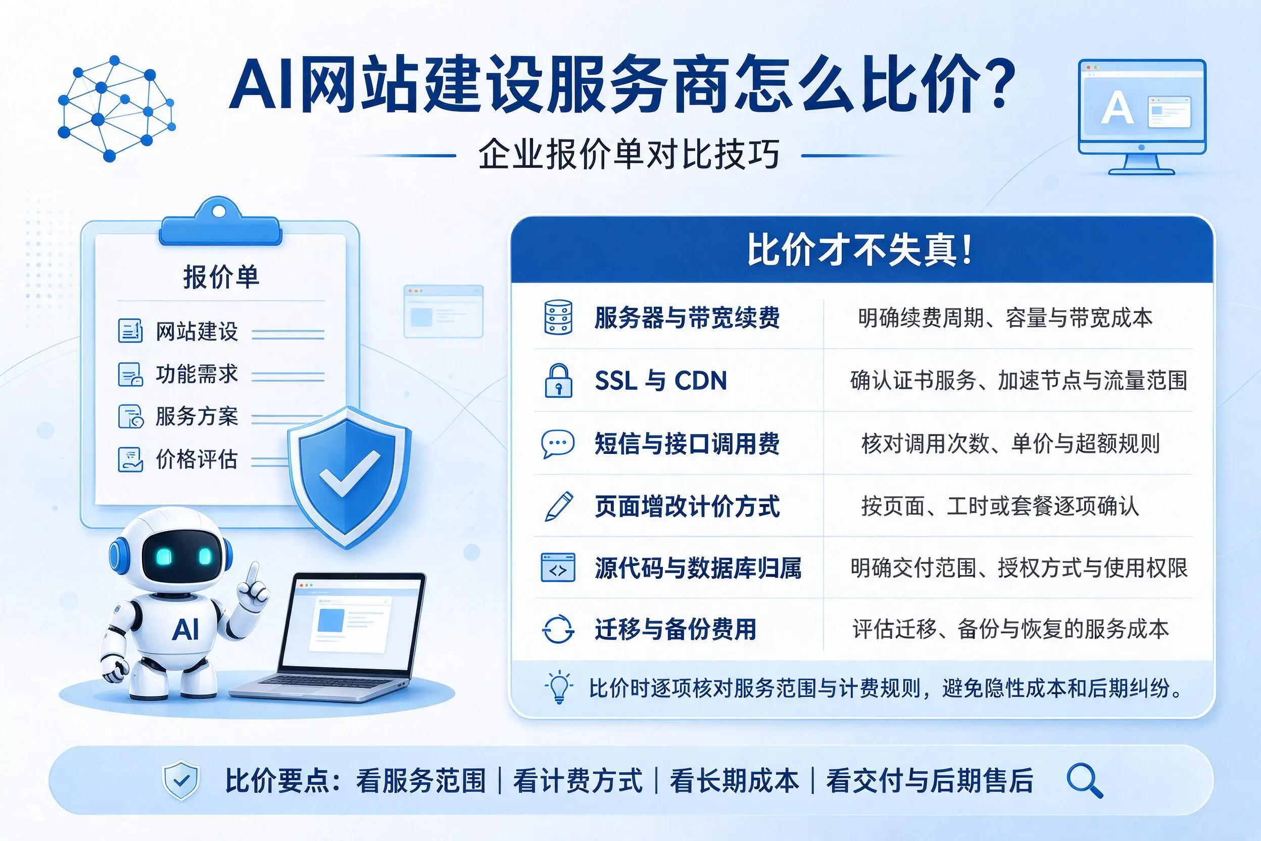 AI网站建设服务商怎么比价？江门企业报价单对比技巧