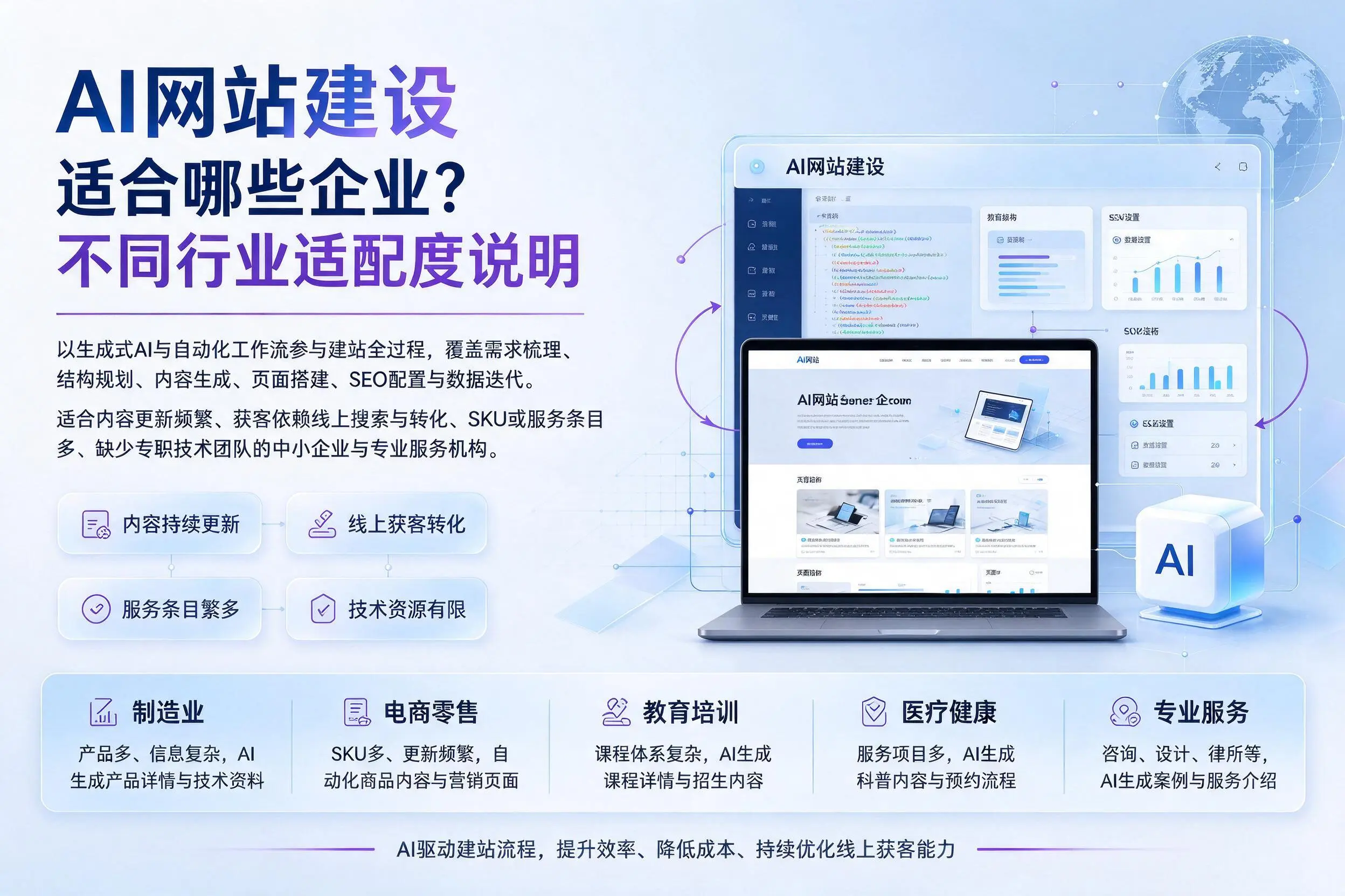 AI网站建设适合哪些企业?江门不同行业适配度说明